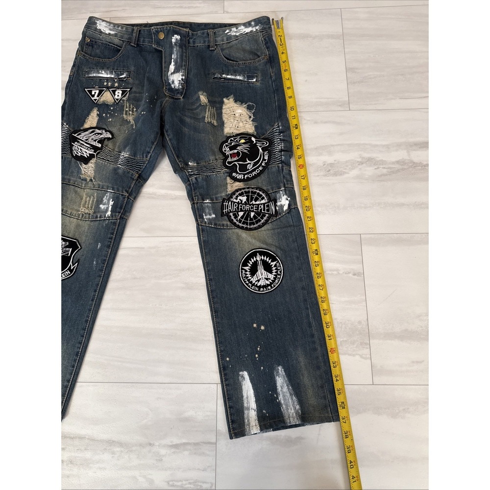 Sosoo Jeans Mens 38x30 Blue Denim Stretch Embroidered Logo Straight Streetwear - Picture 7 of 12